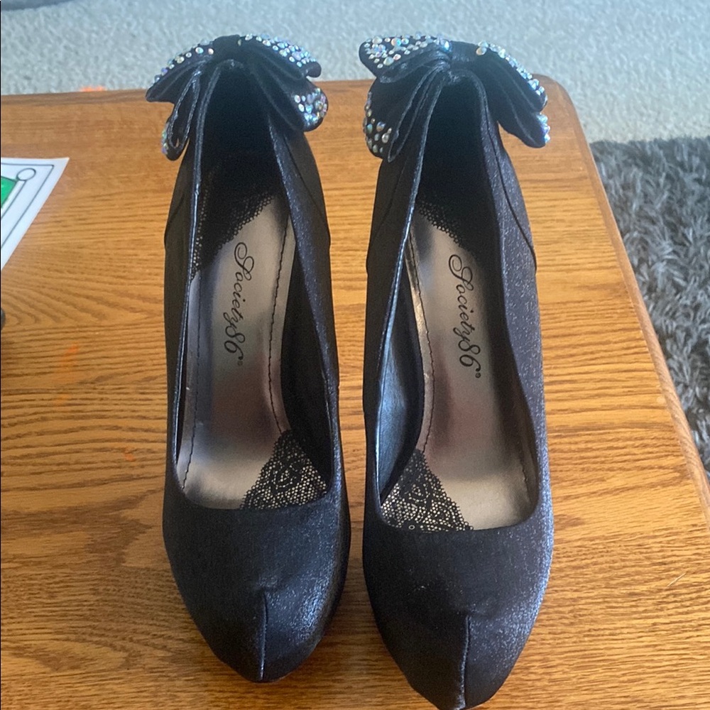 Society6 Black Women's Heels with Bow Detail